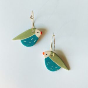 Boucles d'oreilles en céramique oiseaux bleu et vert