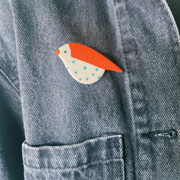 Broche céramique oiseau orange