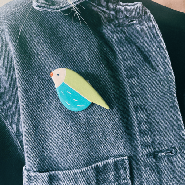 Broche céramique oiseau bleu