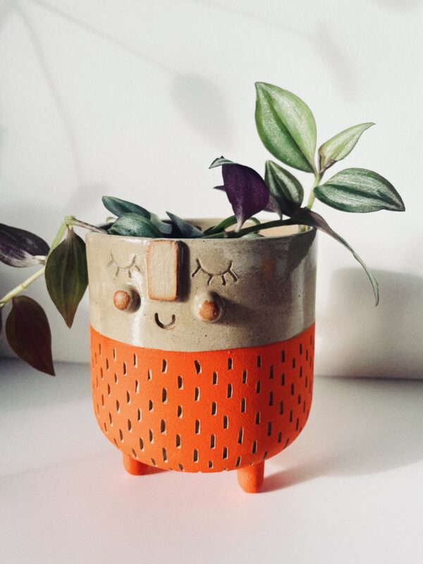 Cache pot orange en céramique